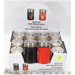 LOT OF 12 SPICE JARS WITH METAL JACKETS