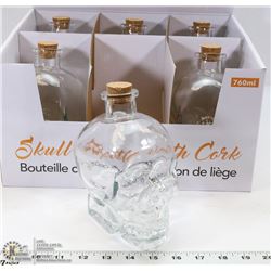 LOT OF 6 SKULL SHAPED BOTTLES WITH CORK LID