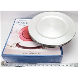 LOT OF RED & SILVER CHARGERS - 18 IN TOTAL.