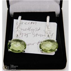 #8-GREEN AMETHYST & CZ  GEMSTONE EARRINGS
