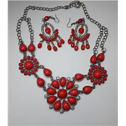 12 - SET OF SILVER TONE, CRYSTAL & CORAL