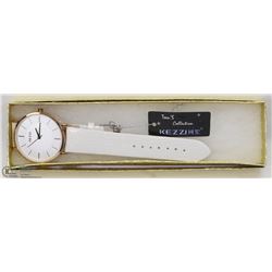 KEZZIE WATCH GENUINE LEATHER WHITE STRAP.