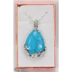 TURQUOISE TEAR DROP SHAPED SEMI PRECIOUS PENDANT
