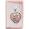 Image 1 : ROSE QUARTZ HEART SHAPED SEMI PRECIOUS PENDANT W/