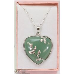JADEITE HEART SHAPED SEMI PRECIOUS PENDANT W/