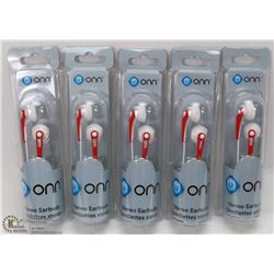 LOT OF 5 NEW STEREO EARBUDS