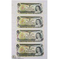 LOT OF FOUR 1973 CANADIAN $1 BANK NOTES