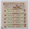 5 UNCIRCULATED SEQUENTIAL SERIAL 1986 CANADIAN $2