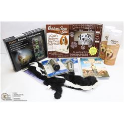 FLAT OF DOG ITEMS SEALED DOG WHISPERER