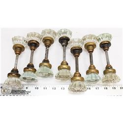 VINTAGE GLASS DOOR KNOBS SET OF 7.  COLLECTIBLES