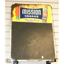 VINTAGE MISSION ORANGE ADVERTISING CHALKBOARD.