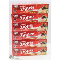 6 BOXES OF MEDIUM ZIPPER STORAGE BAGS
