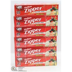 6 BOXES OF MEDIUM ZIPPER STORAGE BAGS