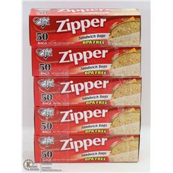 5 BOXES OF ZIPPER SANDWICH BAGS