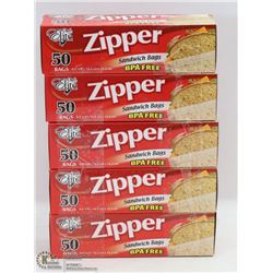5 BOXES OF ZIPPER SANDWICH BAGS