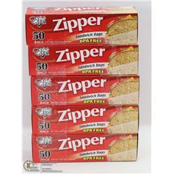 5 BOXES OF ZIPPER SANDWICH BAGS