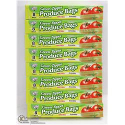 8 BOXES OF GREEN ZIPPER PRODUCE BAGS 10.5" X 11"