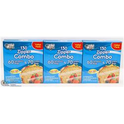 3 BOXES OF ZIPPER COMBO BAGS