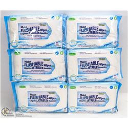 6 PACKAGES OF MOIST FLUSHABLE WIPES