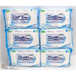 6 PACKAGES OF MOIST FLUSHABLE WIPES