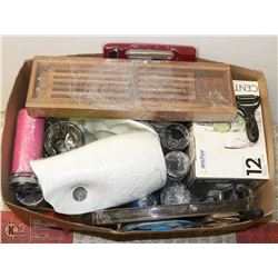 LARGE BOX OF KITCHEN INCL GLASSES, WATER BOTTLE