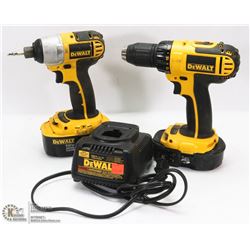 DEWALT 18 VOLT DRILL AND IMPACTOR C/W 2 BATTERIES