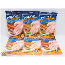 6 BAGS OF DISPOSABLE POLY GLOVES 1 BAG = 50 GLOVES