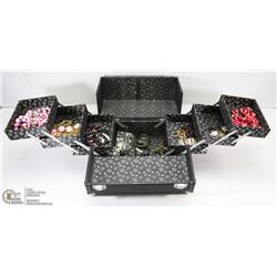LARGE MULTI-TIER BLACK LOCKING JEWELRY BOX