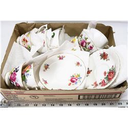BOX OF BONE CHINA TEACUPS N SAUCERS