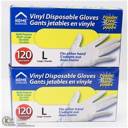 2 BOXES OF VINYL DISPOSABLE GLOVES