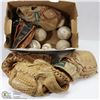 Image 1 : LOT OF 5 BASEBALL GLOVES AND BALLS