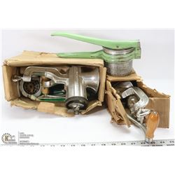 2 MEAT GRINDERS COMPLETE POTATO SMASHER