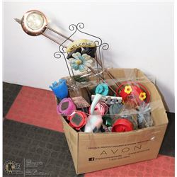BOX OF MISC YARD ITEMS-SOLAR LIGHTS, ORNAMENTS,