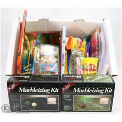 BOX OF ART SUPPLIES.