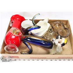 LOT OF ART GLASS, DISHWARE AND MORE