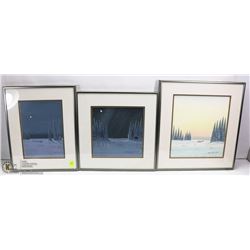 LOT OF 3 WINTER SCENE HAND PAINTED FRAMED