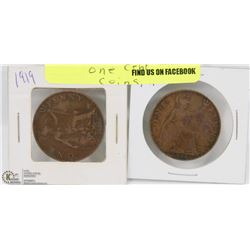 1914 AND 1919 GREAT BRITAIN ONE PENNY COINS