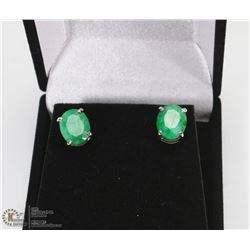 .925 STERLING SILVER AND GENUINE  EMERALD EARRINGS