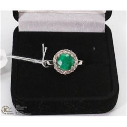 .925 STERLING SILVER AND GENUINE  EMERALD RING