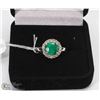 Image 1 : .925 STERLING SILVER AND GENUINE  EMERALD RING