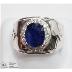 6) ST. SILVER SAPPHIRE MENS CRYSTAL ACCENTED RING