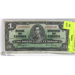 1937 CANADIAN $1 DOLLAR BILL