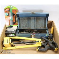 LOT OF VINTAGE TOOL BOX INC TOOLS , CLAMPS AND