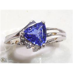 4) 14KT WHITE GOLD TANZANITE & 3 DIAMOND RING
