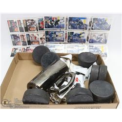 LOT OF HOCKEY CARDS COLLECTION AND MINI FLAGS AND