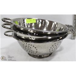 LOT OF 3 STAINLESS COLANDERS.