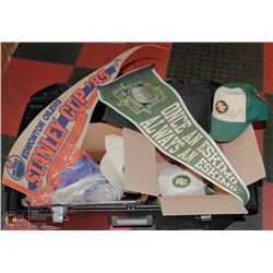 TOTE ON WHEELS WITH SPORTS MEMORABILIA