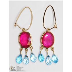 14) 14KT YELLOW GOLD RUBY & TOPAZ EARRINGS