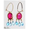 Image 1 : 14) 14KT YELLOW GOLD RUBY & TOPAZ EARRINGS