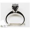Image 2 : 16) 10KT WHITE GOLD BLACK DIAMOND SOLITAIRE RING